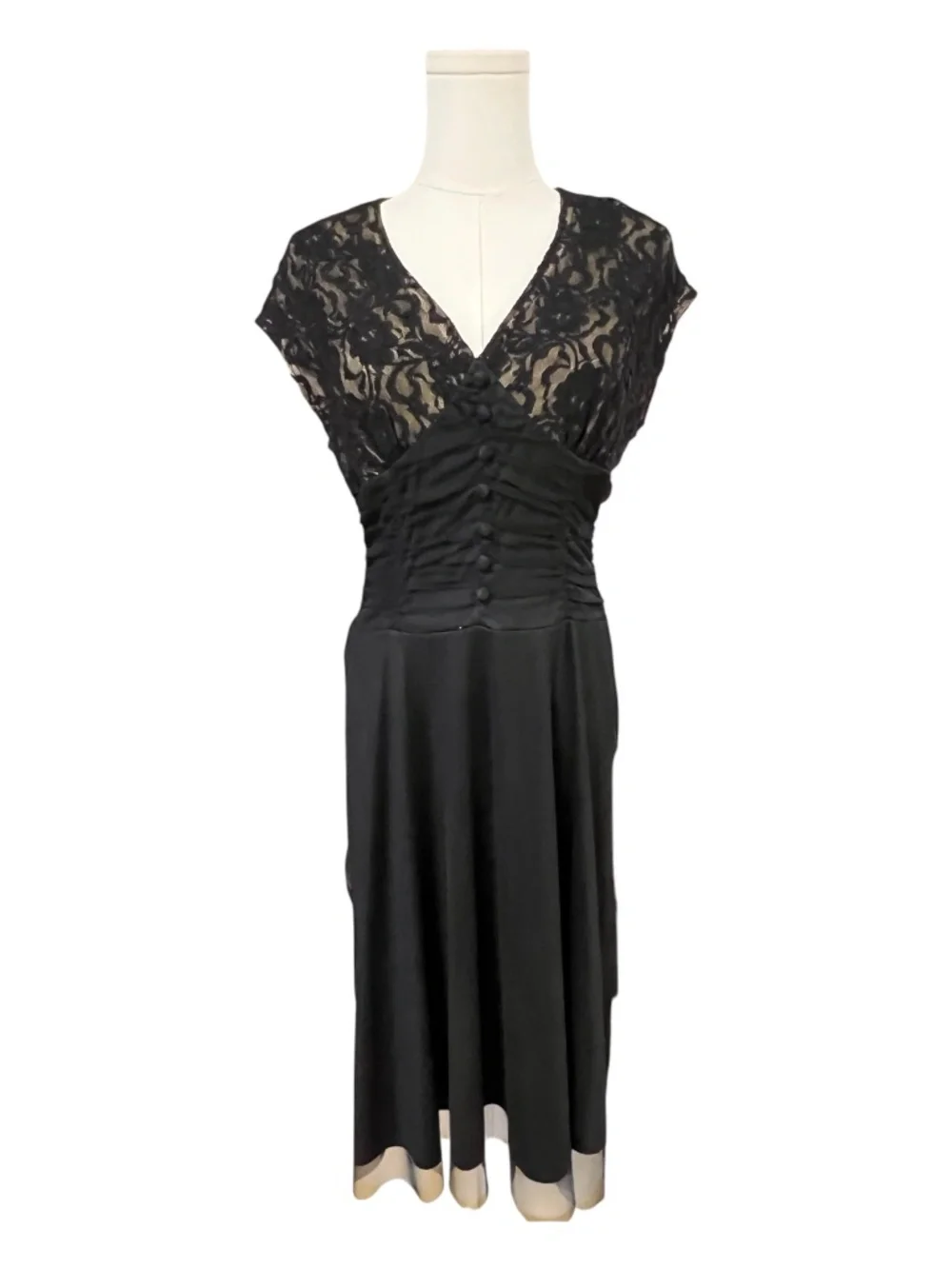 EUC Vintage Coldwater Creek Black Lace Fit & Flare Midi Dress | Size 10P